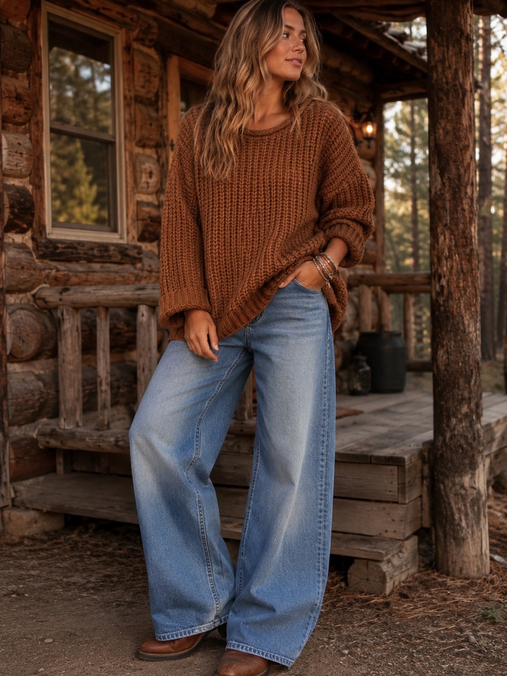 POL Knit Sweater, Oversized Rust/brown